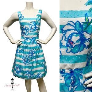 LILLY PULITZER Posey Blue Fit & Flare Dress 8 $228